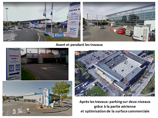 Photos du Super U de Vertou avant et après la construction du parking aérien