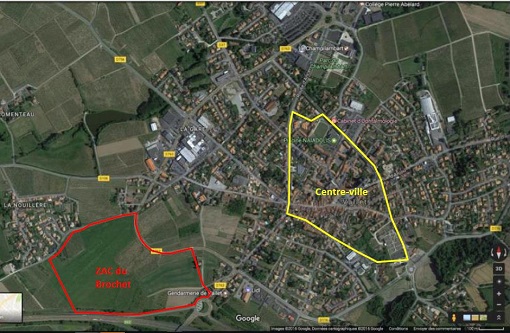 ZAC du Brochet à Vallet: surface équivalente au centre-ville en allant du cimetière à l'école publique